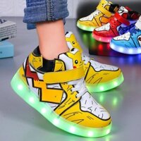 Giày Thể Thao Có Đèn Led Sạc USB Họa Tiết Pikachu Dễ Thương Cho Bé