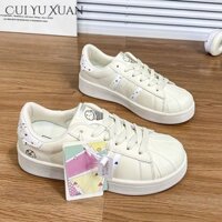 Giày thể thao cổ thấp hợp thời trang CUI YU XUAN dành cho nữ, dây buộc và đế cao su màu be thanh lịch