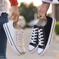 Giày thể thao cổ thấp mới, kiểu dáng nam nữ, thời trang Hàn Quốc, đen trắng cổ điển, giá sỉ