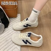 Giày thể thao da lộn thoáng khí có dây buộc thấp thời trang dành cho nữ ZHUXIA có đế cao su bền