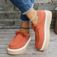 Giày thể thao đế dày thời trang, giày nữ cỡ lớn, giày da lộn buộc dây, giày đế thấp đơn 43