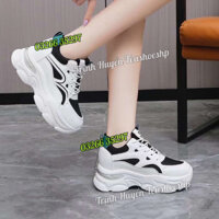 Giày thể thao đế độn 9cm nhẹ,giày sneaker nâng đế tăng chiều cao trắng đen,giày buộc dây lưới mềm