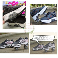 Giày Thể Thao Kiêm Giày Trượt Patin 4 Bánh Với Trục Bánh Xe Gấp Gọn Dễ Sử Dụng Nhóm Màu Đen