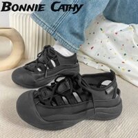 Giày thể thao màu trắng buộc dây thanh lịch Bonnie Cathy có gót thấp và đế cao su chống trượt dành cho nữ