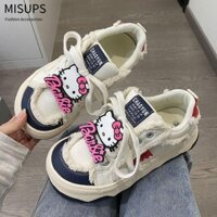 Giày thể thao MISUPS, Giày trắng đầu to Hello Kitty, Giày trượt ván thông thường Kawaii màu xanh hồng