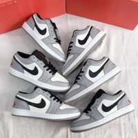 Giày Thể Thao Nam Nữ Cổ Thấp, Giày Nike Jordan 1 Smoke JD1 Cổ Thấp Xám Gót Đỏ -nh1 . $