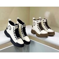 Giầy Thể Thao Nữ Cao Cổ Da Mềm Dáng Buộc Dây Kéo Khóa