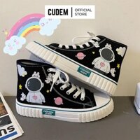 Giày thể thao nữ cổ cao in hình phi hành gia, giày thể thao bata học sinh vải Canvas S18