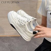 Giày thể thao nữ cổ thấp hợp thời trang CUI YU XUAN cho mùa xuân, đế cao su, buộc dây, màu be & đen tùy chọn