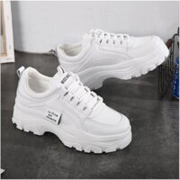 Giày Thể Thao Nữ Độn Đế Giày BOM Sneaker Tăng Chiều Cao Màu Trắng Đen Kem Chất Liệu Da PU giayBOM B888