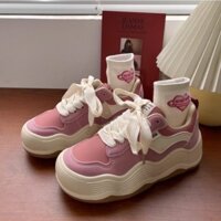 Giày thể thao nữ độn đế tăng chiều cao 7cm chất liệu vải canvas màu hồng -C12- Cam store