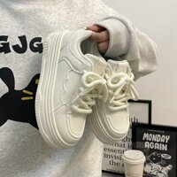 Giày thể thao nữ full trắng đế độn 5cm bản dây thưng tròn kiểu dáng Hàn Quốc 2024 - Sneakers - Shoes