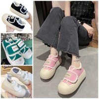 Giày thể thao nữ giày đi học nữ quai dán viền tua rua vải canvas đế 5cm thời trang hàn quốc