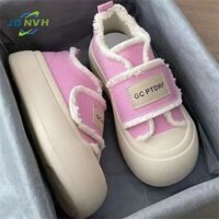 Giày thể thao nữ giày đi học nữ quai dán viền tua rua vải canvas đế 5cm thời trang hàn quốc