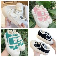 Giày thể thao nữ giày đi học nữ quai dán viền tua rua vải canvas đế 5cm thời trang hàn quốc
