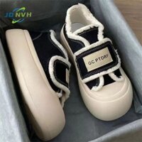 Giày thể thao nữ giày đi học nữ quai dán viền tua rua vải canvas đế 5cm thời trang hàn quốc