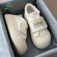 Giày thể thao nữ giày đi học nữ quai dán viền tua rua vải canvas đế 5cm thời trang hàn quốc