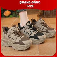 Giày thể thao nữ Hàn Quốc phối màu nâu đen sneaker độn đế 7cm giày thể thao tăng chiều cao 7cm chất vải thoáng khí