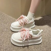 Giày thể thao nữ hoạ tiết trái tim bản dây thừng kép đế cao 7cm phong cách Hàn Quốc