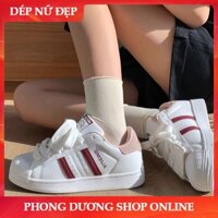 Giày thể thao nữ màu trắng NBCLK thời trang, 2 viền sọc, thoáng khí