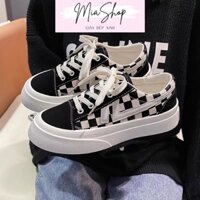 Giày thể thao nữ [Mia Shop], Giày sneaker 2 màu họa tiết caro, độn đế 3,5cm SIÊU HOT