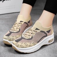 Giày Thể Thao Nữ Tăng Chiều Cao Thoáng Khí Họa Tiết Độc Đáo