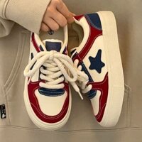 Giày thể thao nữ vải canvas hoạ tiết ngôi sao bản dây thừng kiểu dáng basic