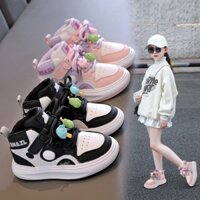 Giày Thể Thao Siêu Nhẹ Cổ Cao Cho Bé Trai Bé Gái 3 Tuổi Đến 10 Tuổi, Giày Độn Đế Quai Dán Kèm 2 Tag Hoạt Hình Siêu Xinh