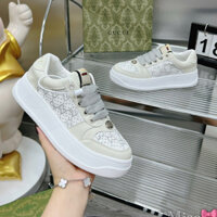 Giầy thể thao sneaker đế cao, bản kết cườm đá bling bling, viền da xịn màu kem mix đá sáng lấp lánh, form ôm chân đi mê