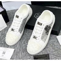 Giày thể thao sneaker nam nữ Philipp Plein Trắng kim tuyến tag đầu lâu hợp Kim Đủ 2 tag (Full Box)