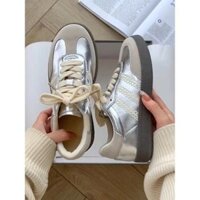 Giày Thể Thao Sneaker Nữ Buộc Dây Phối Da Lộn Thời Trang Phong Cách Retro - GS25