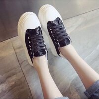 giày thể thao sneaker nữ đen trắng lấp lánh đế mềm độn