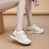 Giày thể thao thời trang nữ có da và lưới trên, mũi tròn, bên trong thoáng khí K-2#