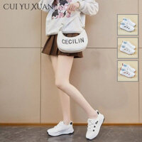 Giày thể thao thời trang nữ đế cao su bền CUI YU XUAN, buộc dây, trắng với chi tiết màu đen, vừa vặn 35 đến 40