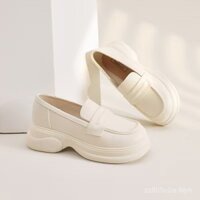 Giày thể thao trắng đế dày cho phụ nữ 2025, giày đế cao mới cho sinh viên, phong cách retro Anh, giày lười cho phụ nữ