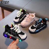 Giày thể thao trẻ em dạ quang Giày lưới bé trai có đèn chạy bộ học sinh LED chiếu sáng Giày bé gái Hàn Quốc