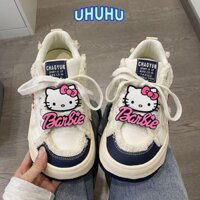Giày thể thao UHHU, Giày trắng đầu to Hello Kitty, Giày trượt ván chống mài mòn đáy dày màu xanh hồng