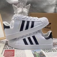 Giày thể thao unisex cổ điển nguyên bản mũi vỏ, xu hướng thời trang cặp đôi, giày trắng nhãn đen nhãn vàng