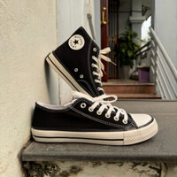 Giày thể thao vải nam nữ cổ cao và cổ thấp đen [PHOM NHỎ ĐẶT TĂNG 1 SIZE]