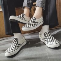 Giày thể thao van caro lười nam nữ QC, giày bata slip on van caro kẻ đen trắng full box