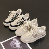 Giày thời trang nữ mẫu giày thể thao sneaker nữ chất liệu da pu đế cao 3cm với 2 màu đen be 2301