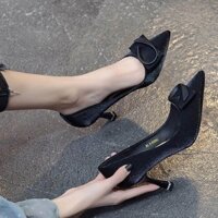 Giày tiệc xanh, giày cao gót buổi tối cho phụ nữ, mùa xuân hè 2025, giày mũi nhọn satin, gót nhọn, giày đơn thời trang cho người nổi tiếng