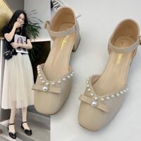 Giày tiểu thư gót 3 phân( sẵn màu kem size 37)