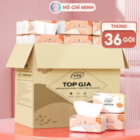 Giấy Top Gia Khăn giấy cao cấp Top Gia thùng 36 gói Sắc Hạ 4 lớp dập vân 4D chắc chắn