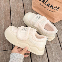 Giày Trắng DAXINGZHE Giày nữ dán ma thuật độn cao đế dày cho Nữ Giày lót nhung Giày bông ấm áp Giày nữ lông cừu