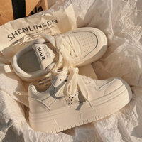 Giày trắng học đường DAXINGZHE Giày đế bằng độn đế bánh xốp cho Nữ Giày sữa chịu mài mòn cho nữ