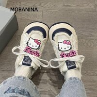 Giày Trắng MOBANINA, Giày Thể Thao Hello Kitty Xanh Hồng, Giày Ván Trượt Đầu Lớn Kawaii