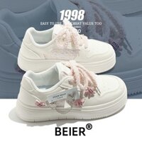 Giày trắng nữ BEIER kiểu Chanel dễ thương đế dày thoải mái mới 2025 cho dáng thấp mùa xuân KKDB