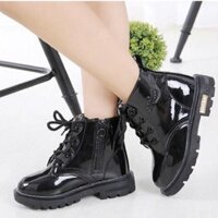 Giày trẻ em boots cổ cao đen da bóng bé trai và gái sành điệu