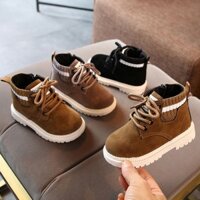 Giày trẻ em giày boot da lộn cổ chun mềm cho bé trai và bé gái đi êm chân